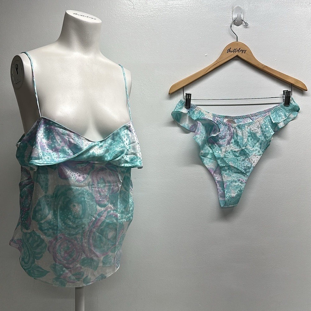 Vintage Delicates Sleep Set 2 Piece Camisole Matching Panties Undies Blue Medium
